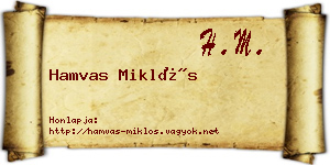 Hamvas Miklós névjegykártya